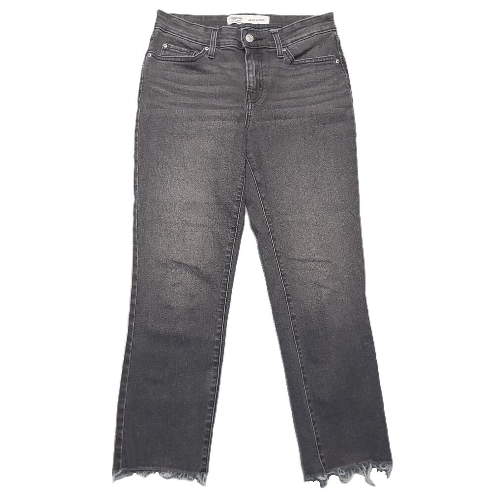 Levi Signature Mid Rise Boyfriend Jeans Womens 4 Raw Hem Stetch Gray